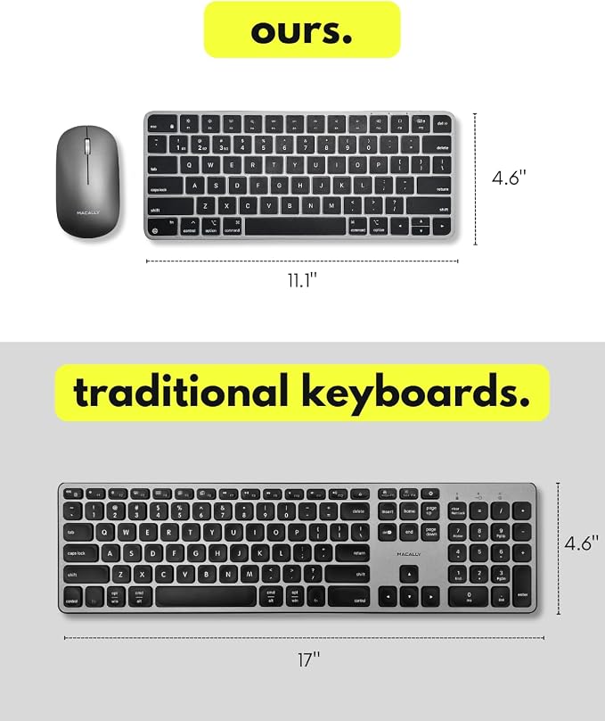 Macally Apple Wireless Keyboard and Mouse for Mac - Dual Mode (Bluetooth + Wired) - Multi-Device, Rechargeable - Mini Wireless Keyboard and Mouse Combo for MacBook, iPad, Mac Mini/Air/Pro (Space Gray)