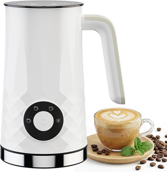 COFUN Milk Frother, 4-in-1 Electric Milk Frother and Steamer, 11.8oz Automatic Hot & Cold Foam Maker, Dishwasher Safe, Quiet Operation for Coffee, Latte, Cappuccino, Hot Chocolate (White)