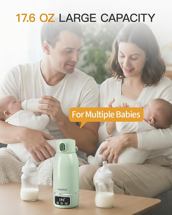 Portable Bottle Warmer on The Go, 17.6 OZ 120 W Fastest Heating, 17400 mAh Long Battery Life for Night Feedings, Precise Temperature Control,for Breast Milk & Water,48H Keep Warm, for Car & Outdoor