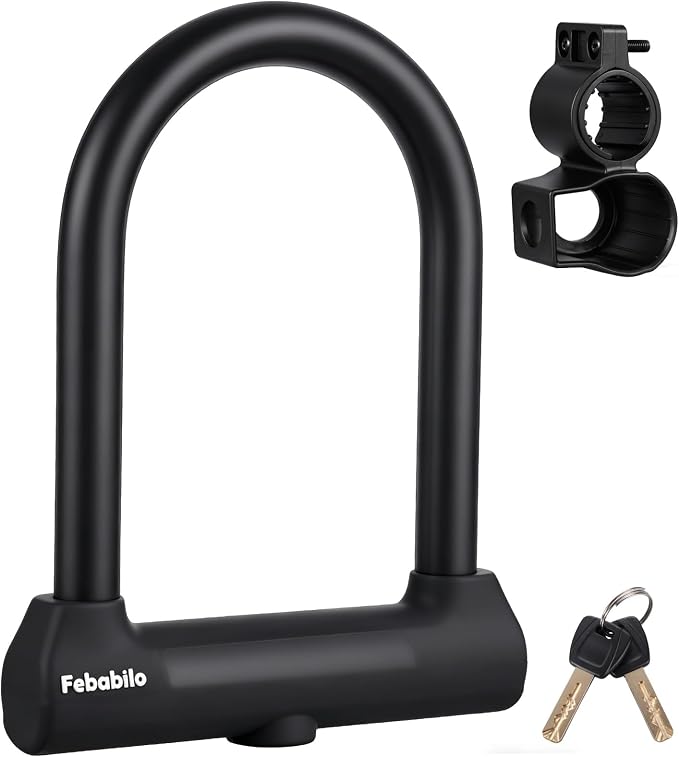 Bike Locks Heavy Duty Anti Theft,18mm Shackle High Security Bicycle U Lock with 2 Keys and Sturdy Mounting Bracket, Perfect for Electric Bike, Scooter, Motorcycle (Only U Lock, Large)