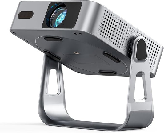 [Officially-Licensed App & Auto Focus]Light Silver Smart Mini Projector with WiFi and Bluetooth, XuanPad 4K Support Movie Projector, Portable Native 1080P Outdoor Projector with 360° Stand