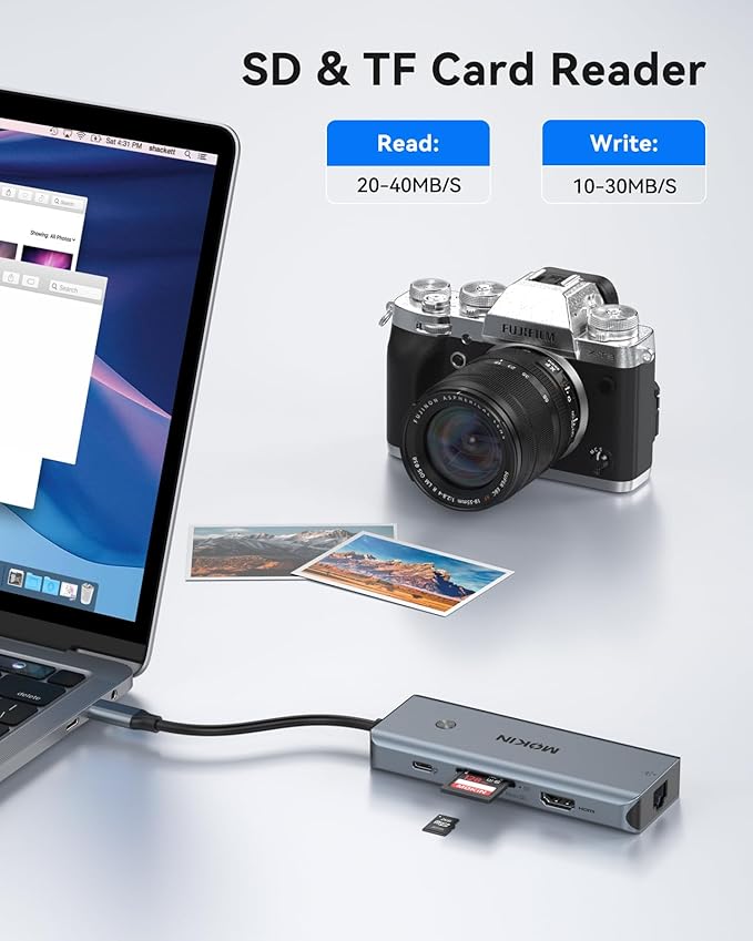 USB C Hub for MacBook Pro/Air,Mac Dongle with 3 USB Port,USB C to HDMI, USB C to RJ45 Ethernet,MOKiN 8 in 1 USB C to HDMI Adapter,100W PD Charging, USB C to SD/TF Card Reader USB C Hub