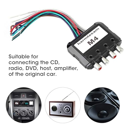 JL Audio High Low Converter, Duokon Car Stereo Subwoofer 4 Channel High to Low Audio Converter with Power Amplifier Control Wire Plastic Black