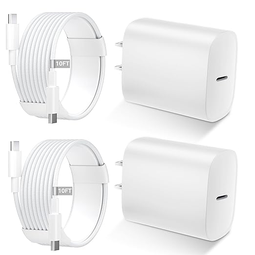 Phone 16 15 Charger Fast Charging Type C Chargers USB C Charge Block with 2 Pack 10FT USB C Cable Nylon Braided for Phones 16/16 Plus/16 Pro/16 Pro Max/Phone 15/15 Pro Max/Pad Pro,White