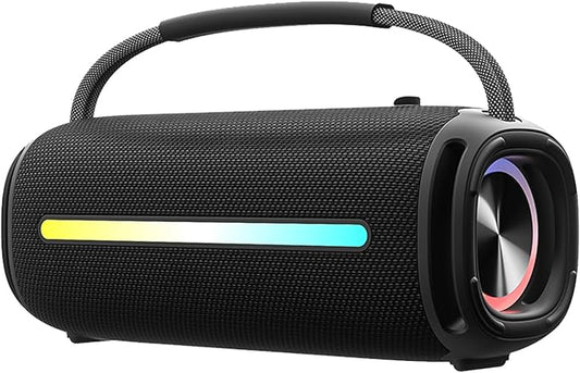 Portable Bluetooth Speaker, Outdoor Waterproof Wireless Speaker with Colorful Flashing Lights, 20W Super Bass, TWS Pairing Suitable for Outdoor, Party, Home, Beach, Travel (Black)