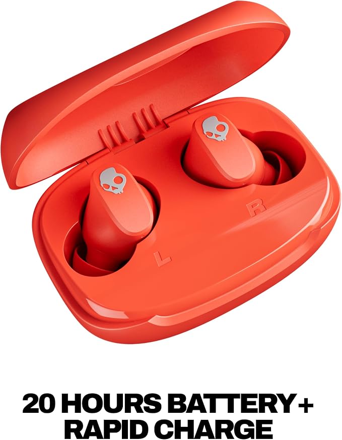 Skullcandy Smokin’ Buds 360 Wireless Earbuds, Bluetooth Headphones, Noise Isolating Fit, Up to 20 Hours Battery, IPX4 Sweat and Water Resistant, Microphone for iPhone Android - Plasma