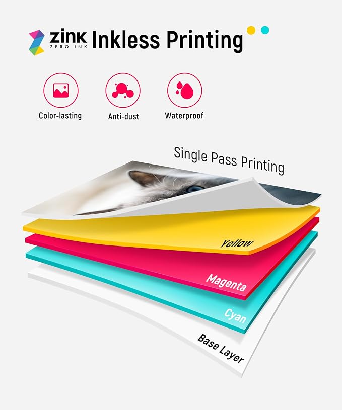 Liene Pearl K100 2x3” Photo Printer, Mini Picture Printer w/ 10 Zink Adhesive Paper, Bluetooth 5.2 Compatible w/iOS & Android, Portable Color Mono Instant Sticker Printer for iPhone, Smartphone, White