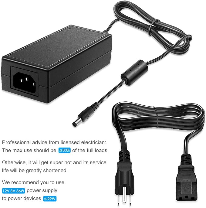 SHNITPWR 12V 3A 36W AC DC Power Supply Adapter 100V~240V AC to DC 12 Volt 3 Amp Converter Transformer LED Driver with 5.5x2.5mm Plug for 5050 3528 LED Strip 3D Printer CCTV Security System LCD Monitor