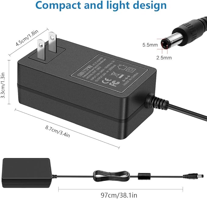 SHNITPWR 24V 2A 48W Power Supply Adapter 100~240V AC to DC 24 Volt 2000mA 1.25A 1.5A 1.6A 1.75A 1.8A Converter Transformer with 5.5x2.5mm Tip for LED Strip 3D Printer CCTV Camera LCD Monitor 6-Pack