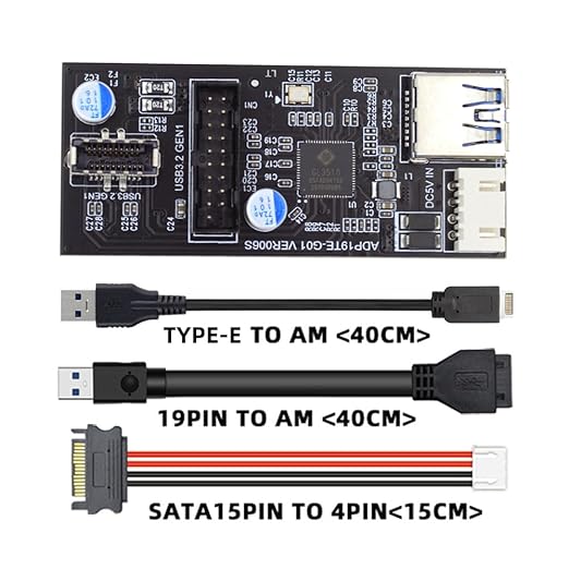 Cablecc 19/20Pin Header to 5Gbps USB 3.0 20Pin & Type-E Dual Ports Female PCBA Type Adapter Splitter 1 to 2 HUB