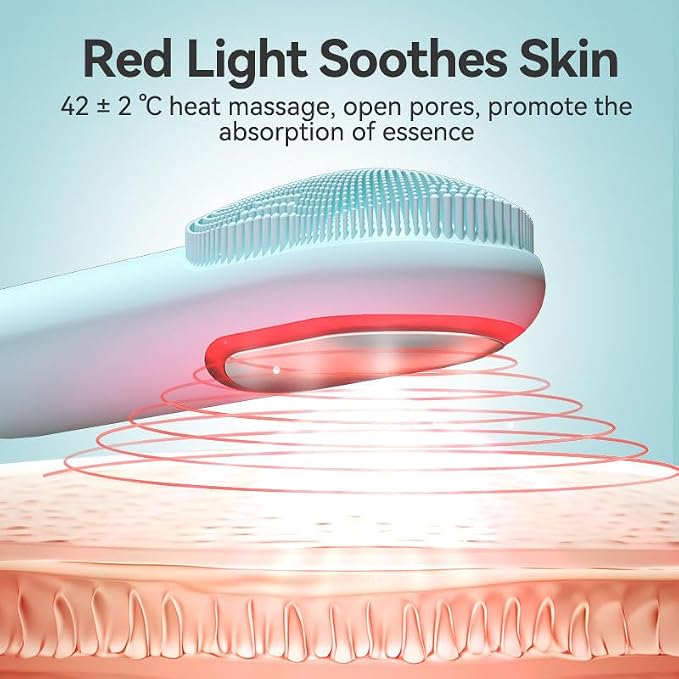 Silicone Facial Cleansing Brush with Heating & Vibration – Rechargeable Face Cleansing Device with Soft Silicone Bristles for Daily Skincare Routine