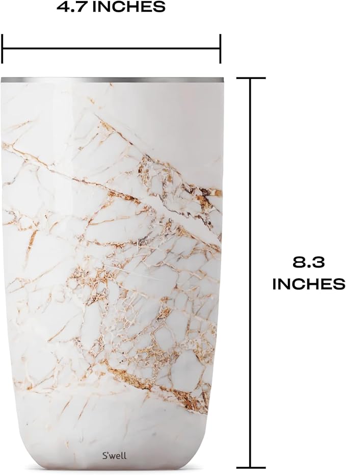 S'well Stainless Steel Wine Chiller, Holds 750ml Bottle, Calacatta Gold, Triple Layered Vacuum Insulated Container Keeps Bottles Chilled for Longer, BPA Free Barware