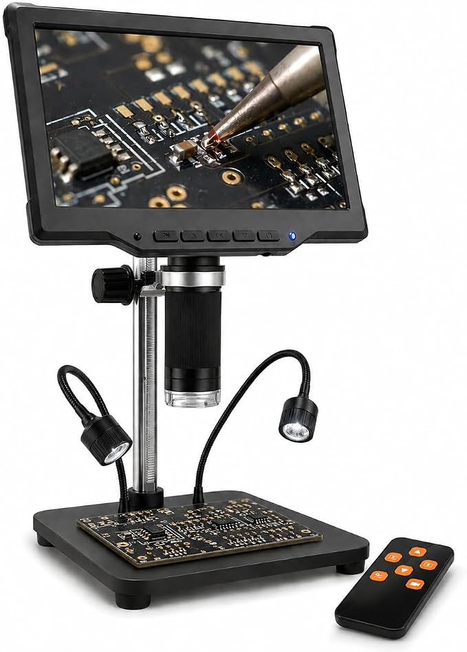 Digital Microscope for Soldering, 10.1" IPS Screen, 1200X Coin Microscope with 16MP Camera, 1080P Video, Adjustable 8+2 LED Lights, Remote Control, PC View for Electronics Repair, Adults