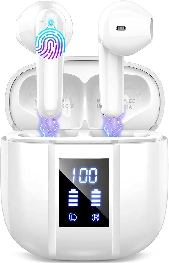 Jxrev 2026 Upgraded Wireless Earbuds, 50H Playtime Bluetooth 5.4 Headphones with 4 ENC Noise Cancelling Mics, LED Display Fast Charging Case, HiFi Stereo Deep Bass, IP7 Waterproof in Ear Earphones