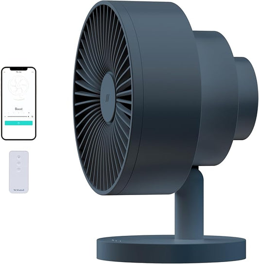 Windmill Smart Fan – Ultra-Quiet 2-in-1 Air Circulator with Remote – 5-Speed Compact Cooling Fan – Whisper-Quiet - App Compatible – Marine