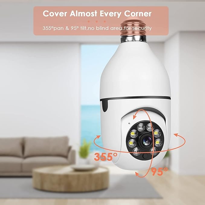 2Pcs Light Bulb Security Camera 2.4GHz & 5G WiFi Outdoor, 1080P E27 Light Socket Security Camera, Indoor 360° Home Security Cameras, Full Color Day and Night, Smart Motion Detection (2PCS, Support 5G)