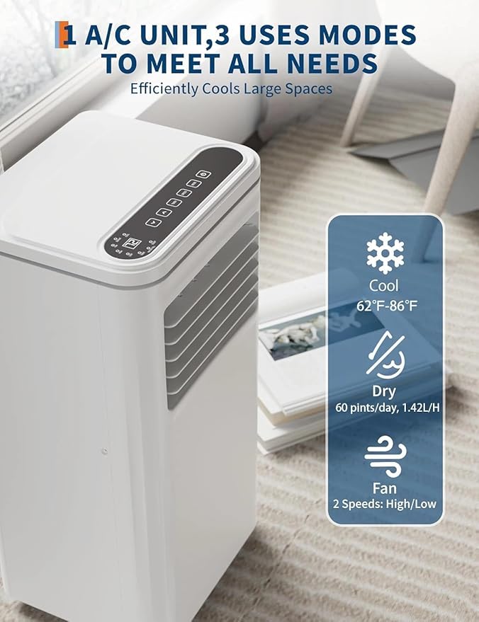 Garvee 10,000 BTU AC Unit, 3-in-1 Portable Air Conditioner with Cooling, Dehumidifier & Fan for Rooms up to 450 sq.ft, Remote Control, Sleep Mode, Timer & Window Kit