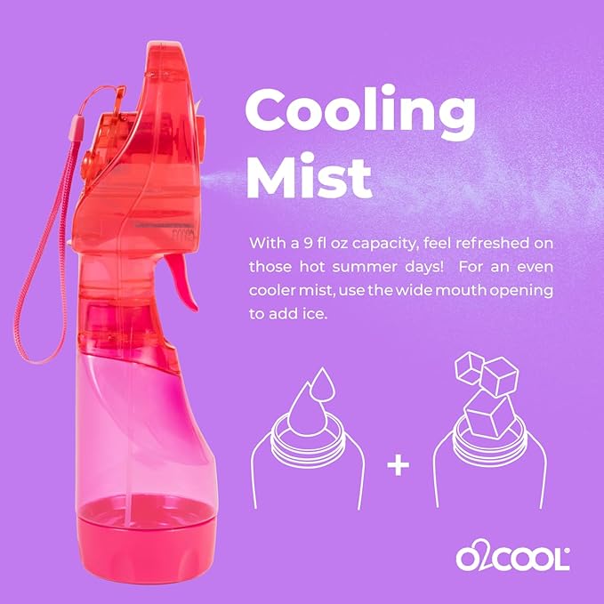 O2COOL Deluxe Handheld Battery Powered Water Misting Fan with Wrist Wrap (Strawberry Pink)