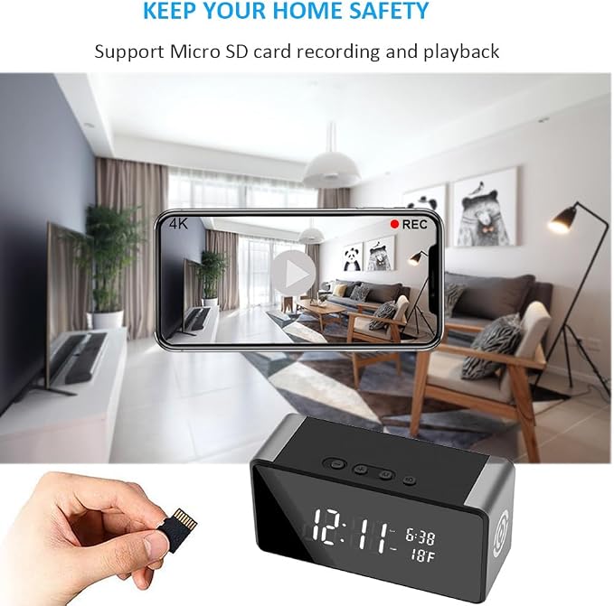 WiFi Hidden Camera Clock - Nanny Cam with 150° Wide-Angle Lens, Night Vision & Motion Detection, Wireless Indoor Hidden Camera for Home Security Monitoring