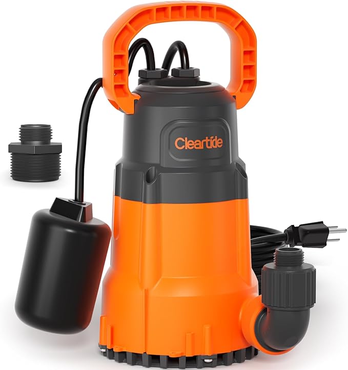 Cleartide Submersible Sump Pump with Float Switch, 1/3 HP 2790 GPH High Flow, Water Pump with Copper Motor, Ideal for Pool, Ideal for Yard and Flooded Cellar, Hot Tub, Garden Irrigation