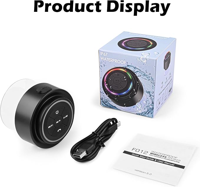PEDVSTY Shower Speaker Bluetooth Waterproof, Mini Portable Wireless Speaker with LED Lights, Suction Cup, Floating,Crystal Sound, for Bathroom Travel Beach Pool, Ideal Electronic Gifts