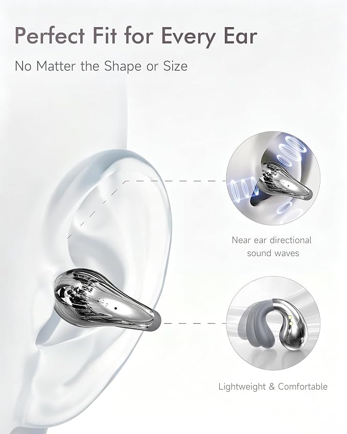 CoolJumper Upgraded Clip-on Ear Earbuds, Bluetooth 6.1 Wireless Open Ear Headphones, Comfortable Fit with Crystal Clear Sound, 50-Hour Battery Life,Two-Way Headphones Earbuds for Gym & Outdoor Sports