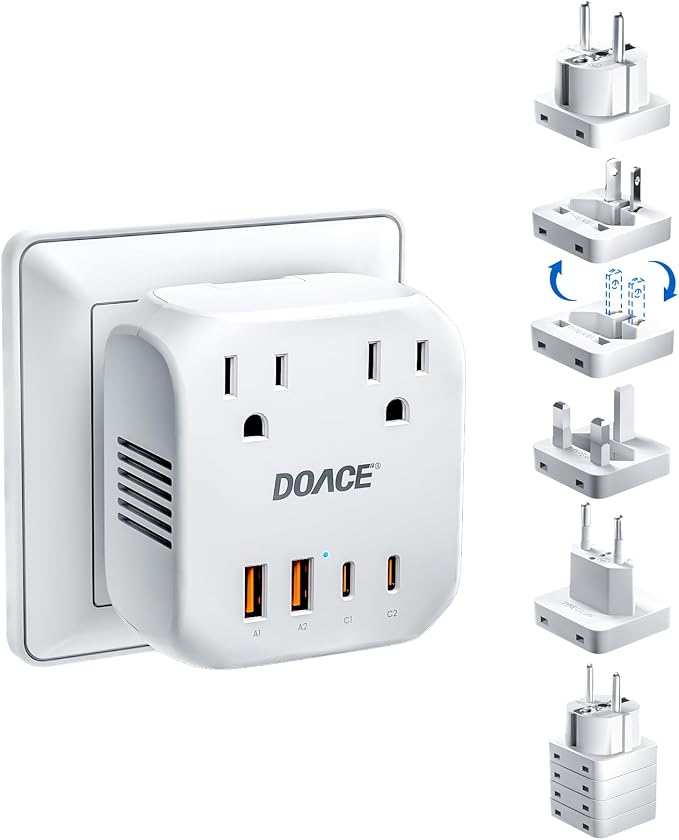 Upgraded 2000W Voltage Converter US to Europe for Hair Dryer - 220V to 110V Converter for European Travel, Power Converter Adapter Combo with 2 PD/QC & UK/AU/US/IT/European Travel Plug Adapters