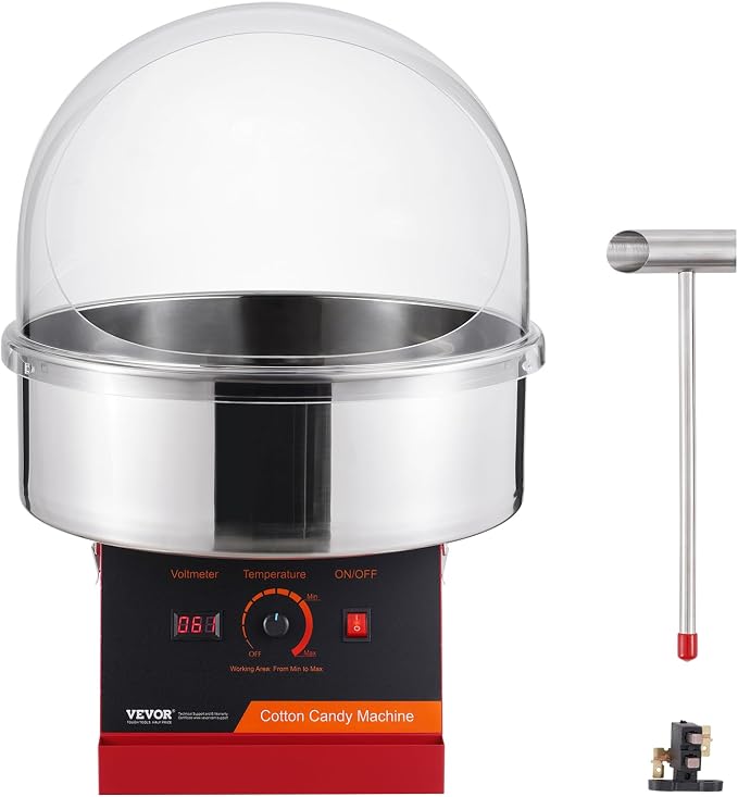 VEVOR Cotton Candy Machine Commercial, 1000W Electric Floss Maker with Cover, Stainless Steel Bowl, Sugar Scoop, Storage Drawer, Perfect for Home, Carnival, Kids Birthday, Family Party, Red