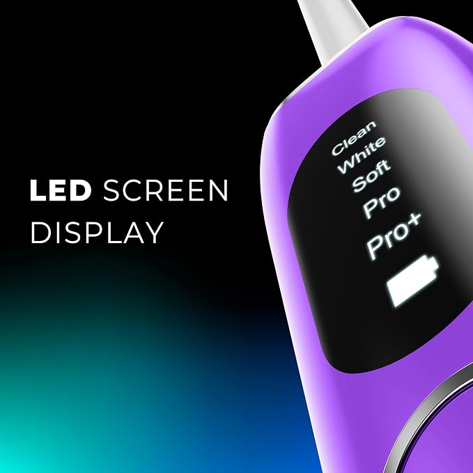 7AM2M Sonic Electric Toothbrush for Adults&Teens with LED Screen, 5 Modes, One Charge for 365 Days, 2 Minute Timer, with 8 Brush Heads and Travel Case (Purple)