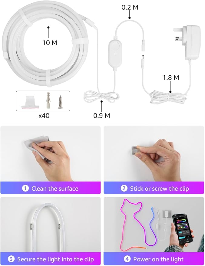 Lepro N1 AI Smart RGB Rope Lights for Christmas, Personalized AI Lighting Designer, LightBeats Music Sync, Color Segment DIY, Voice Control Via App, 32.8ft Wi-Fi & Bluetooth LED Strip Lights