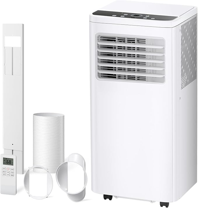 COWSAR 8,000 BTU Portable Air Conditioner | Cools Up to 350 Sq.Ft, 4-in-1 AC with Remote, LED Display & 24H Timer, Complete Installation Kit, White