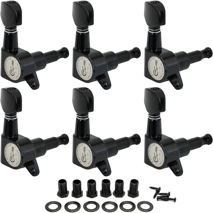 FXJXB 18:1 Guitar Tuning Pegs 6 in Line(6 Right) Standard Guitar Tuners Acoustic or Electric Guitar Tunineg keys Machine Heads Replacement-Black(6R)