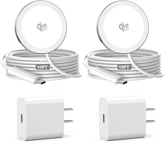 25W Magnetic Wireless Charger, 10FT Fast Charging Pad Qi2.2 Wireless Charge for iPhone 17 16 /AirPods3/2/Pro/for Galaxy S26 Ultra/Pixel 10 Series, Portable Charger for Desk& Travel(2Pack,White)