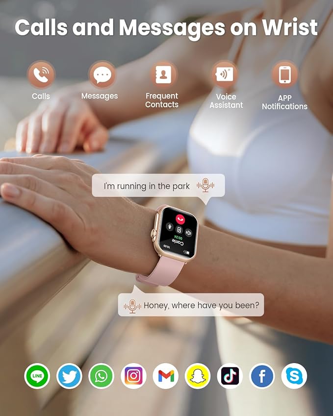 Smart Watch for Android/iPhone, 5ATM Fitness Watches for Women with 110+ Sports Modes, Bluetooth Calls/Messages/App Notifications, Health Monitor Blood Pressure/Heart Rate/SpO2/Sleep, Gifts for Women