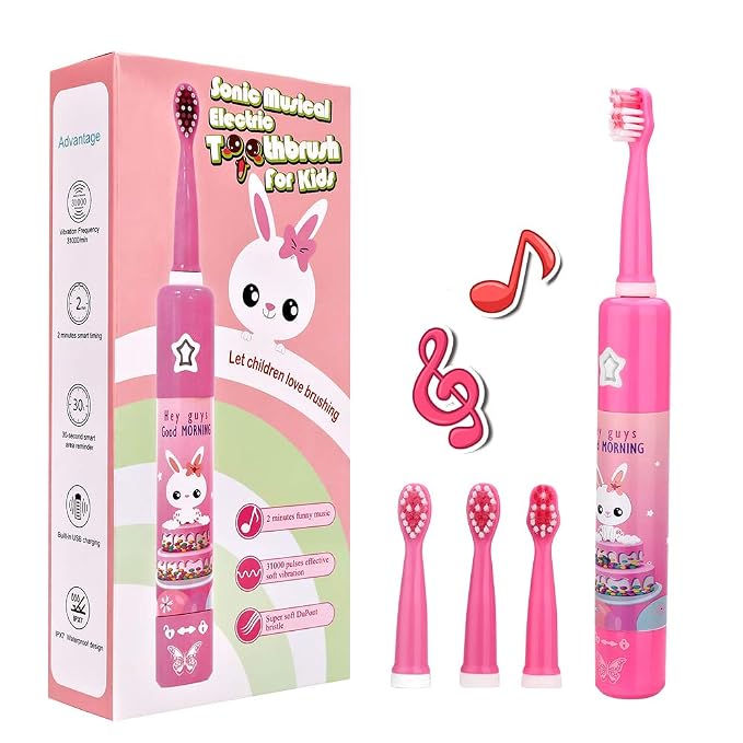OJV 8620 Musical Electric Toothbrushes 8630 Kids Sonic Electric Toothbrushes (Pink)