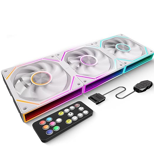 FB120 3 Pack 120mm ARGB PC Cooling Fans - Infinite Mirror Design, 16.8M Colors & Remote, PWM Speed Control, High Airflow, Wireless Splicing/Daisy-Chain, Quiet Case Fans for Gaming PC Build