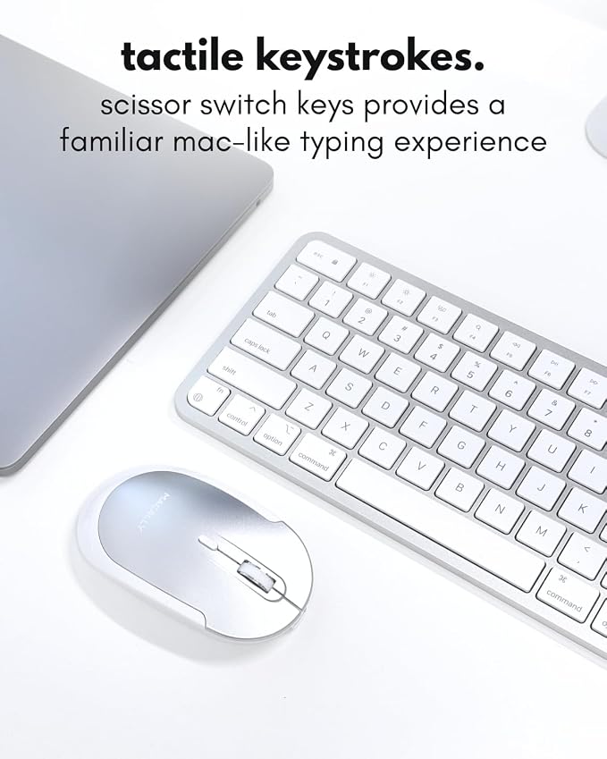 Macally Bluetooth Mac Keyboard and Mouse (Compact, Multi Device, Rechargeable) - Wireless Apple Keyboard and Mouse Combo - for Mac mini/Studio, MacBook Pro/Air, iMac, iPad, iPhone - Silver