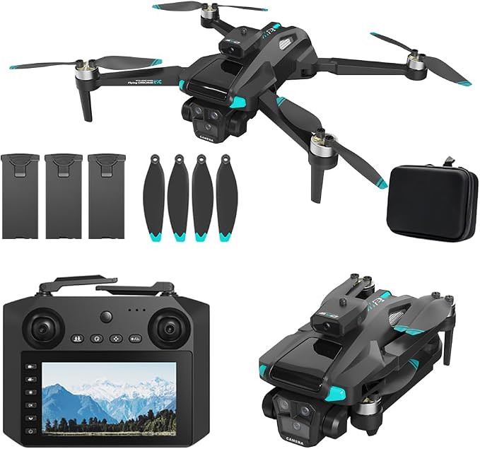 Drone For Adult,4.5" Screen,5G Remote Controller With Camera,6K HD Camera FPV Live Video,Altitude Hold Gesture Selfie One Key Take Off Landing 3D Flips Waypoint Fly Drone (3 Batteries)