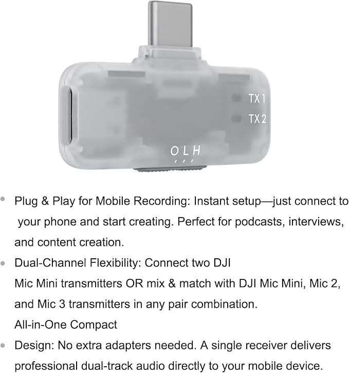 for DJI Mic Series Mobile Receiver,Type C/USB C Phone Mobile Adapters Compatible with DJI Mic mini and Mic 3 Mic 2/ Smartphone/PC Connector,Plug and Play