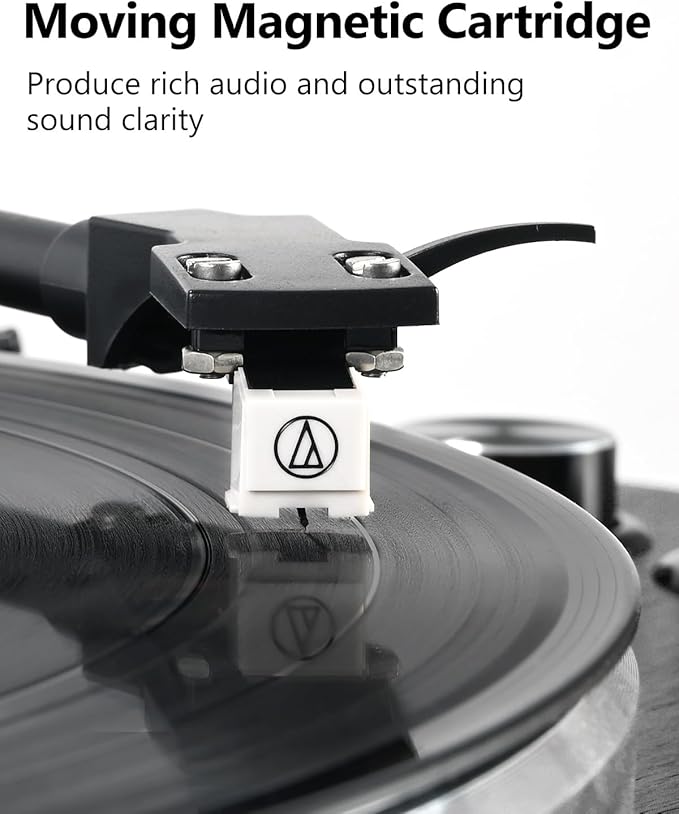 SeeYing Vinyl Record Player with Built in HiFi Speakers, Bluetooth Belt Drive Turntable for Vinyl Records with Magnetic Cartridge, Auto Stop and Warm Light Design
