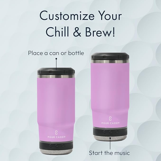 Vibe 4 In 1 Bluetooth Speaker Cup, Insulated Can and Bottle Holder for Hot or Cold Drinks, Double Wall Stainless Steel Drinkware, Fits 12 oz Cans or 14 oz Liquid, Pink