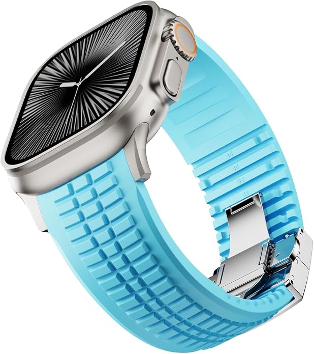 Silicone Watch Band Compatible with iWatch Ultra 2 / Ultra/Series 10 9 8 7 (44mm 45mm 46mm 49mm), Sport bands with Folding buckle, Rugged Heavy Duty Modern Design for Men