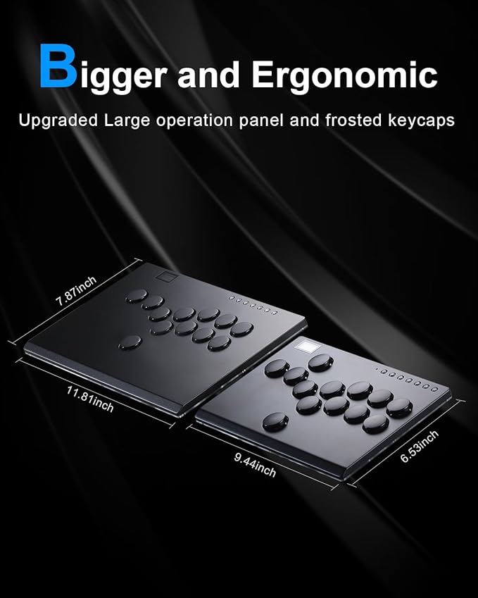 SIXSIR Leverless Arcade Stick Gaming Controller M12+ Large & Slim Aluminum Alloy Template - 12 Key Crystal Low-profile Switches - Custom RGB Leverless Controller for PC/PS4/PS3/Switch