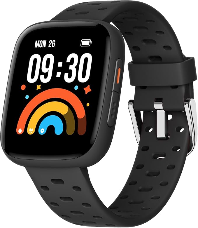BIGGERFIVE Kids Watch No Phone Needed, 1.8" Amoled Smart Fitness Watch Pedometer, Heart Rate, Sleep Tracker, 30m Waterproof, Step Counter, Puzzle Games, 100+ Dials, Gifts for Boys Girls 5-16, Black