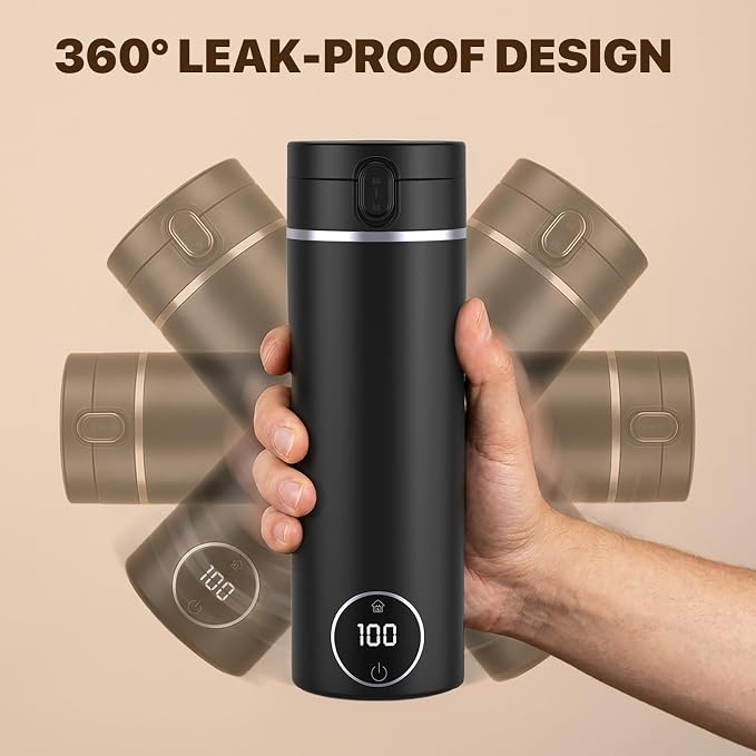 Portable Travel Electric Tea Kettle,6 Preset Temp Plug-in Keep Warm,15 OZ Small Hot Water Boiler,304 Stainless Steel,Auto Shutoff&Boil Dry Protection,Termo Electrico Portatil Black for RV Travel