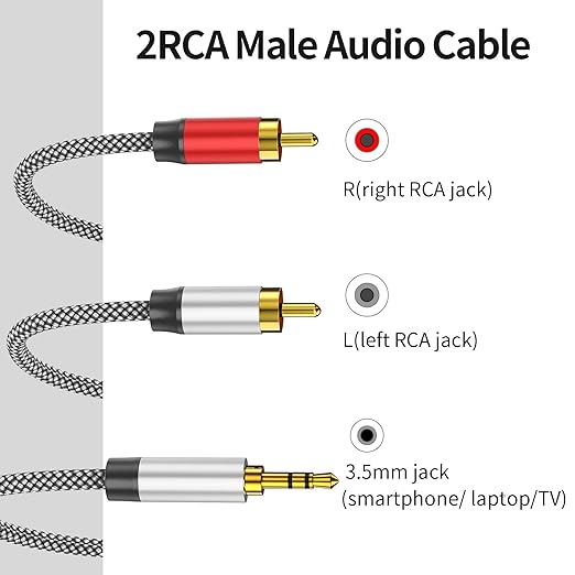3.5mm to 2RCA Audio,6ft,Auxiliary Adapter, Stereo Splitter Cable,AUX RCA Y Cord for Smartphone,Speakers,Tablet, HDTV, MP3 Player