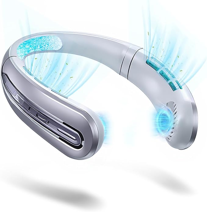 Portable Neck Fans that Blow Cold Air, Rechargeable Personal Small Wearable Cooler With 3-Speed, LED Display, 5000mAh, Type-C Port, Gift For Women, Dad, Birthday, Father, Travel, Outdoor, Grey