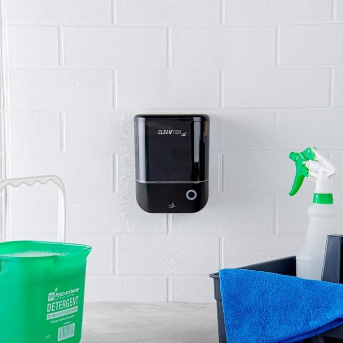Restaurantware Clean Tek Professional 34 Ounce Automated Soap Dispenser 1 Touchless Wall-Mountable Soap Dispenser - With Security Key Black Plastic Soap Dispenser Transparent For Liquid Soap