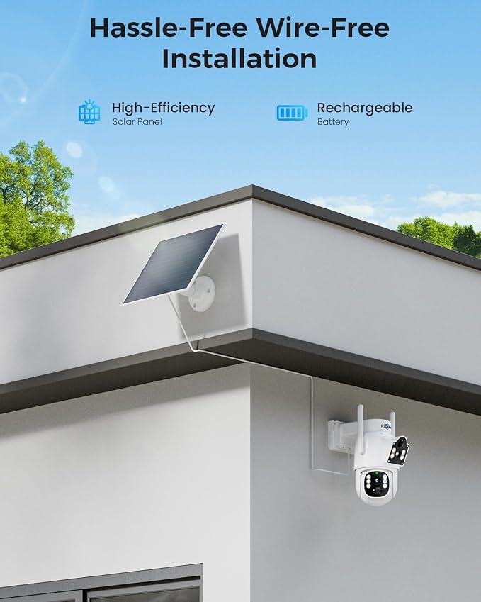 Hiseeu 4MP Dual Lens Wireless Solar Camera Outdoor for Home Security | 5G & 2.4G WiFi Pro, Auto Tracking, 360°PTZ, Motion Detection, 2-Way Audio, Color Night Vision, IP66 Waterproof
