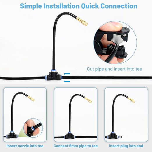 Thiswing 360° Adjustable Drip Irrigation System - Compatible 1/4" Irrigation System, 50FT Automatic Garden Watering Atomizing System with 15 Nozzles, Sprinkler for Yard, Lawn, Plants, Garden
